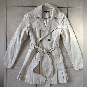 Cream Belted Trench with Cute Ruffle Detail
